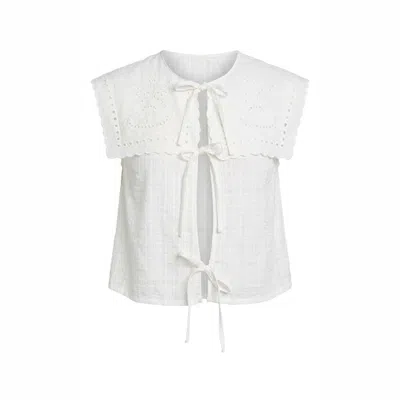 Another Girl Women's White Ivory Broderie Collar Tie-front Blouse