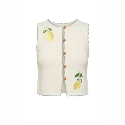 Another Girl Women's White Lemon Embroidered Knit Vest In Multi