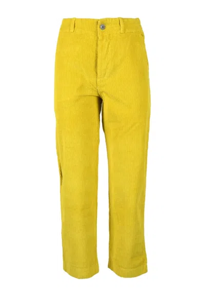 Another Label Cropped Straight-leg Trousers With Mid-rise Waist And Textured Fabric In Yellow