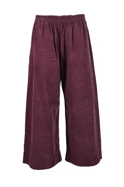Another Label Wide-leg Crop Trousers With Elastic Waistband And Pleated Detail In Burgundy