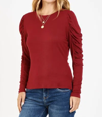 Another Love Amelia Ruched Long Sleeve Top In Rhubarb In Red
