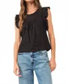 Another Love Anelia Black Linen Petal Sleeve Top In Black