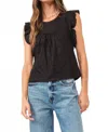 Another Love Anelia Black Linen Petal Sleeve Top In Black