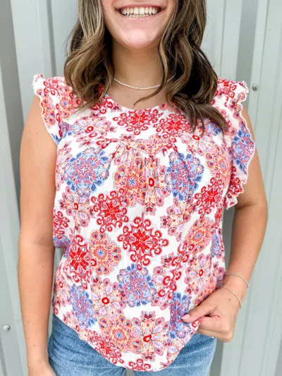 Another Love Anelia Petal Sleeve Top In Floral Medallion In Multi