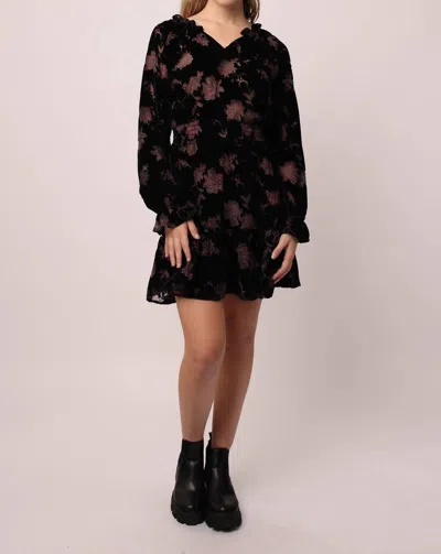 Another Love Anya Ruffle Velvet Floral Dress In Multi In Black