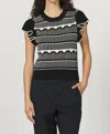 Another Love Bethany Ruffle Sleeve Stripe Shirt In Black Multi In Black