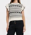 Another Love Bethany Ruffle Sleeve Stripe Sweater In Black/cream