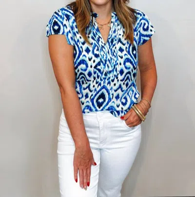 Another Love Blair Short Ruffle Sleeve Top In Malibu Horizon In Multi
