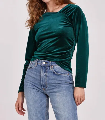 Another Love Brielle Long Sleeve Top In Forest Velvet In Green
