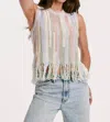 Another Love Brighton Fringe Tank Top In Spring Abstract Stripe