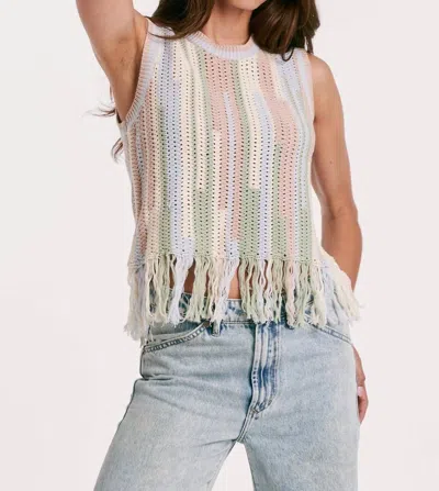 Another Love Brighton Fringe Tank Top In Spring Abstract Stripe