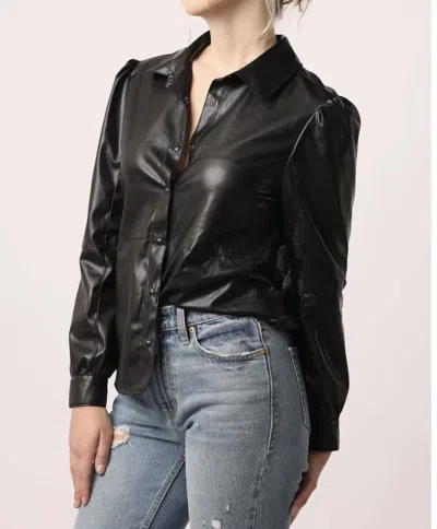 Another Love Brigit Pleather Snap Front Blouse In Black