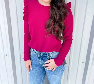 Another Love Camden Ruffle Top In Cranberry In Pink