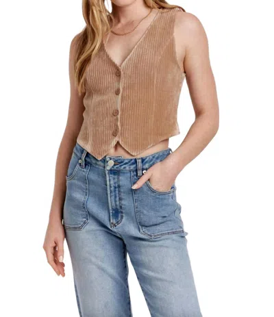 Another Love Cedric Chenille Button Up Vest In Toffee In Brown