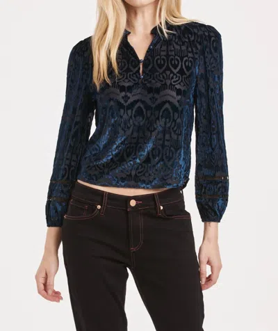 Another Love Eliza Burnout Velvet Long Sleeve In Blue