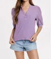 Another Love Tanner Puff Sleeve Henley Top In Dewy Iris