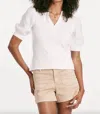Another Love Tanner Mixed Media Puff Elbow Henley Tee In White In White
