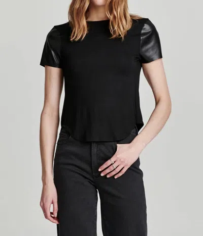 Another Love Elodie Mixed Media Short Sleeve Top In Black