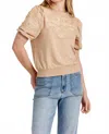 Another Love Embroidered Puff Sleeve Top In Buckwheat In Nude