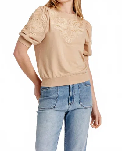 Another Love Embroidered Puff Sleeve Top In Buckwheat In Nude