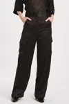 Another Love Esmeralda Cargo Satin Pants In Black In Black