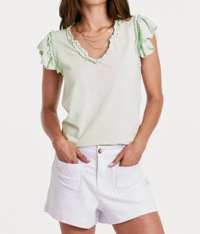Another Love Everly Flutter Sleeves Top In Misty Jade In Green
