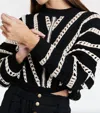 Another Love Havana Dolman Sleeve Crochet Sweater In Black/cream In Black
