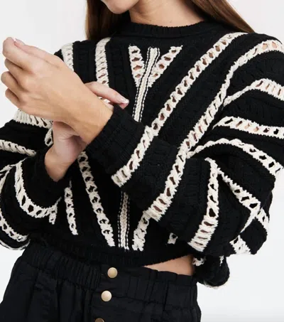 Another Love Havana Dolman Sleeve Crochet Sweater In Black/cream