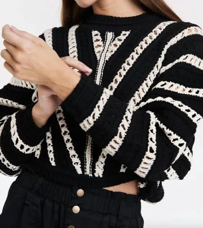 Another Love Havana Dolman Sleeve Crochet Sweater In Black/cream