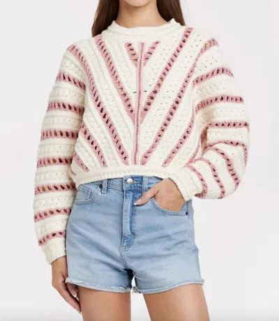 Another Love Havana Dolman Sleeve Crochet Sweater In Cherry/cream In Multi