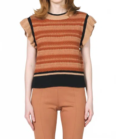 Another Love Kassandra Ruffle Sleeve Sweater Top In Brown Sugar In Multi