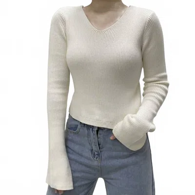Another Love Lacey Ribbed V-neck Sweater In Ivory In Multi