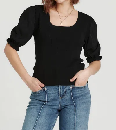 Another Love Lenore Puffed Short Sleeves Top In Black In Gold