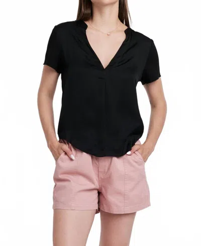 Another Love Lilo Mixed Media Short Sleeve Top In Black