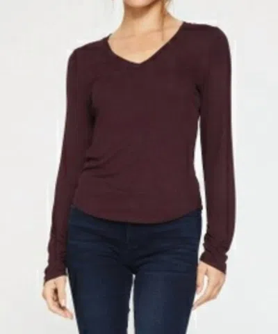 Another Love Long Sleeve Ruched Cuff Top In Tawny Port In Red
