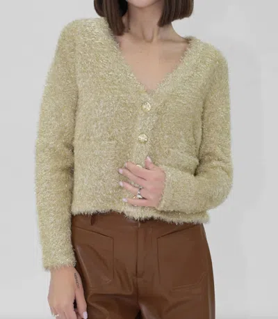 Another Love Lucia Metallic Cardigan Sweater In Gold In Green
