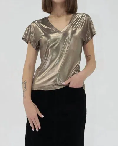 Another Love Lumi Knit Top In Metallic Gold