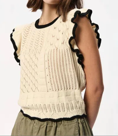 Another Love Nikita Crochet Ruffle Sweater In Cream/black In Neutral