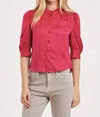 Another Love Nima Half Sleeve Ruffle Neck Button Blouse In Red In Red
