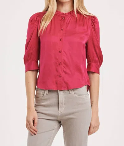 Another Love Nima Half Sleeve Ruffle Neck Button Blouse In Red