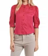 Another Love Nima Ruffle Neck Button Up Blouse In Granada In Pink