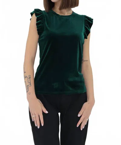 Another Love North Ruffle Trimmed Sleeve Velvet Tank Top In Rainforest In Green