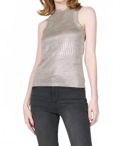 Another Love Pamela High Neck Ribbed Tank Top In Gold In Metallic
