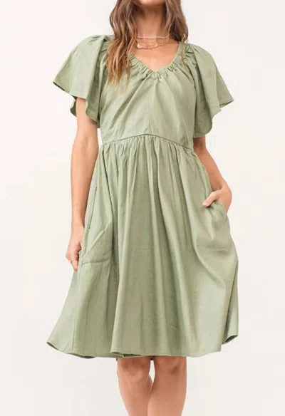 Another Love Petal Sleeve Dress In Sage
