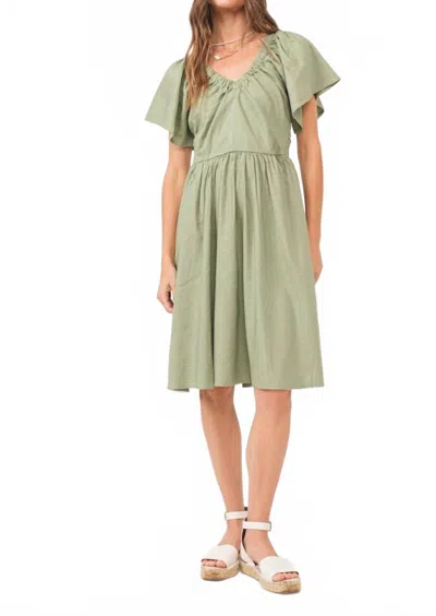 Another Love Petal Sleeve Sage Dress In Eucalyptus In Green
