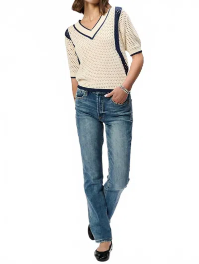 Another Love Priscilla Striped V-neck Top In Cream/navy In Neutral