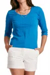 Another Love Scoop Neck Quarter Sleeve Top In Horizon Blue In Black