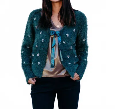 Another Love Serafina Textured Cardigan In Rainforest In Blue