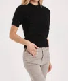 Another Love Sezanna Crew Neck Short Sleeved Fuzzy Detail Sweater In Black In Black