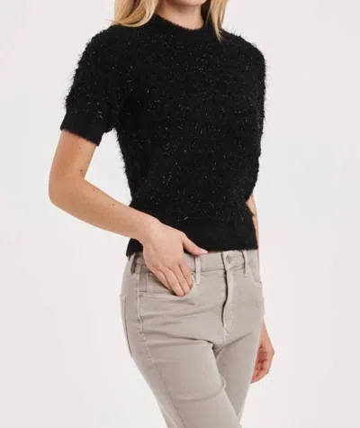 Another Love Sezanna Crew Neck Short Sleeved Fuzzy Detail Sweater In Black